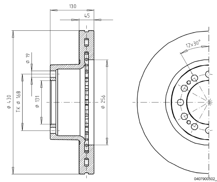 Bromsskiva 22,5", 430 mm x 45 mm, 12-bult