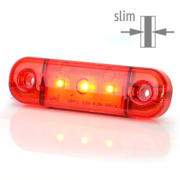 Positionsljus röd slim 3 LED 9-36V