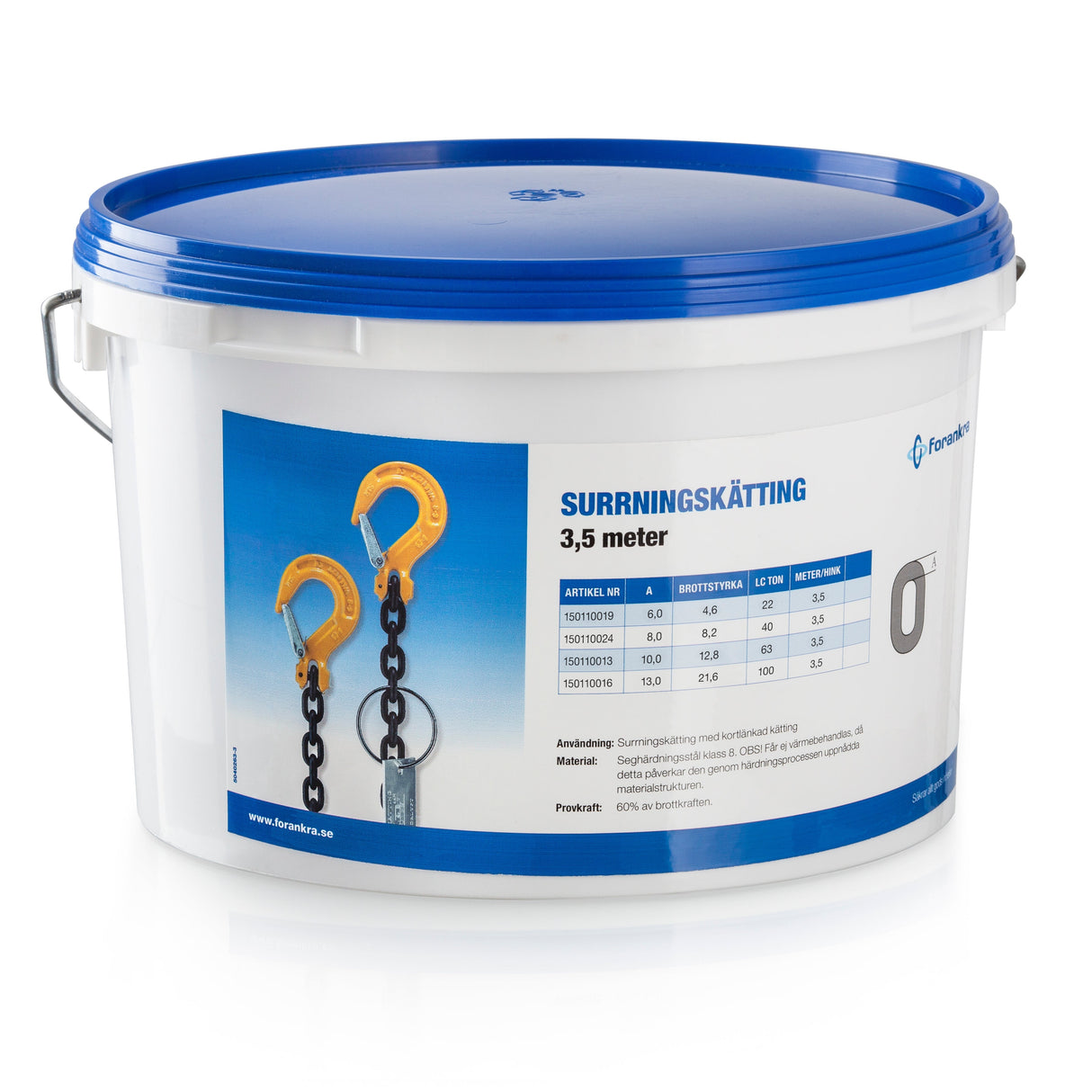 Surrningskätting 8mm 3,5 m klass 8 hink