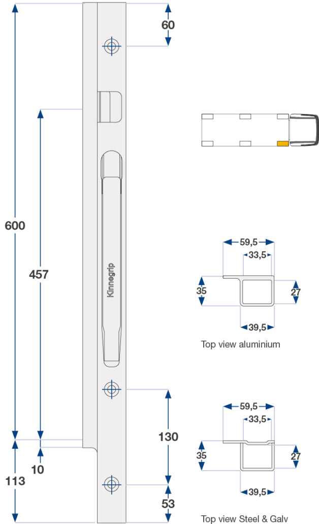 Kinnegrip hf K20 600 mm stål