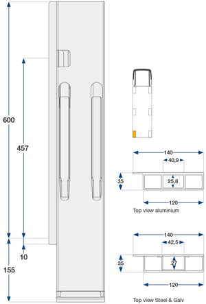 Kinnegrip Bak Vä K20 600 mm Alu