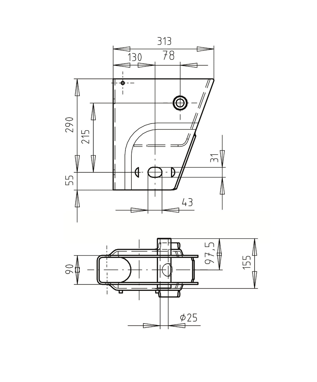 Fjäderfäste just. h=290 mm, v.s