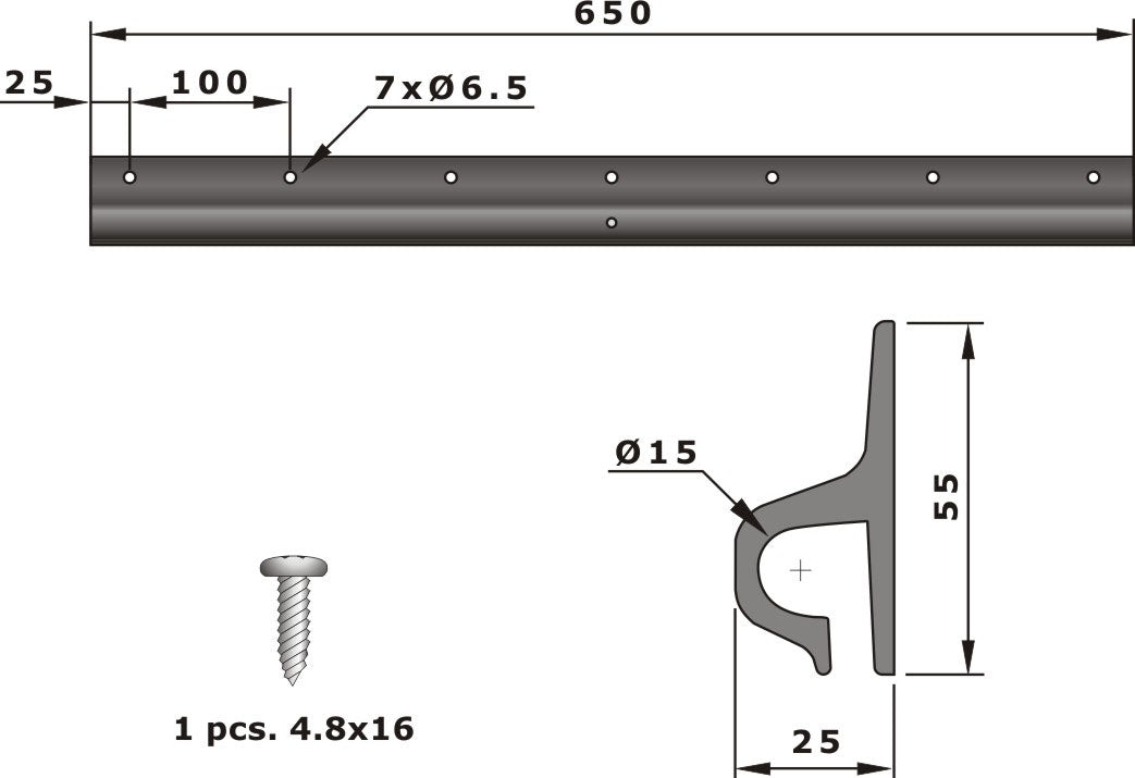 Stänkskyddskena plast 650 mm