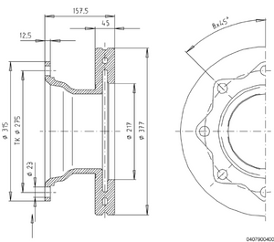 Bromsskiva 19,5", 377 mm x 45 mm, 8-bult