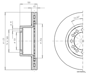 Bromsskiva 22,5", 430 mm x 45 mm, 12-bult