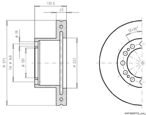 Bromsskiva 19,5", 377 mm x 45 mm, 12-bult