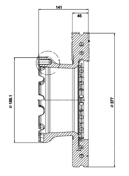 Bromsskiva 19,5", 377 mm x 45 mm, 10-bult