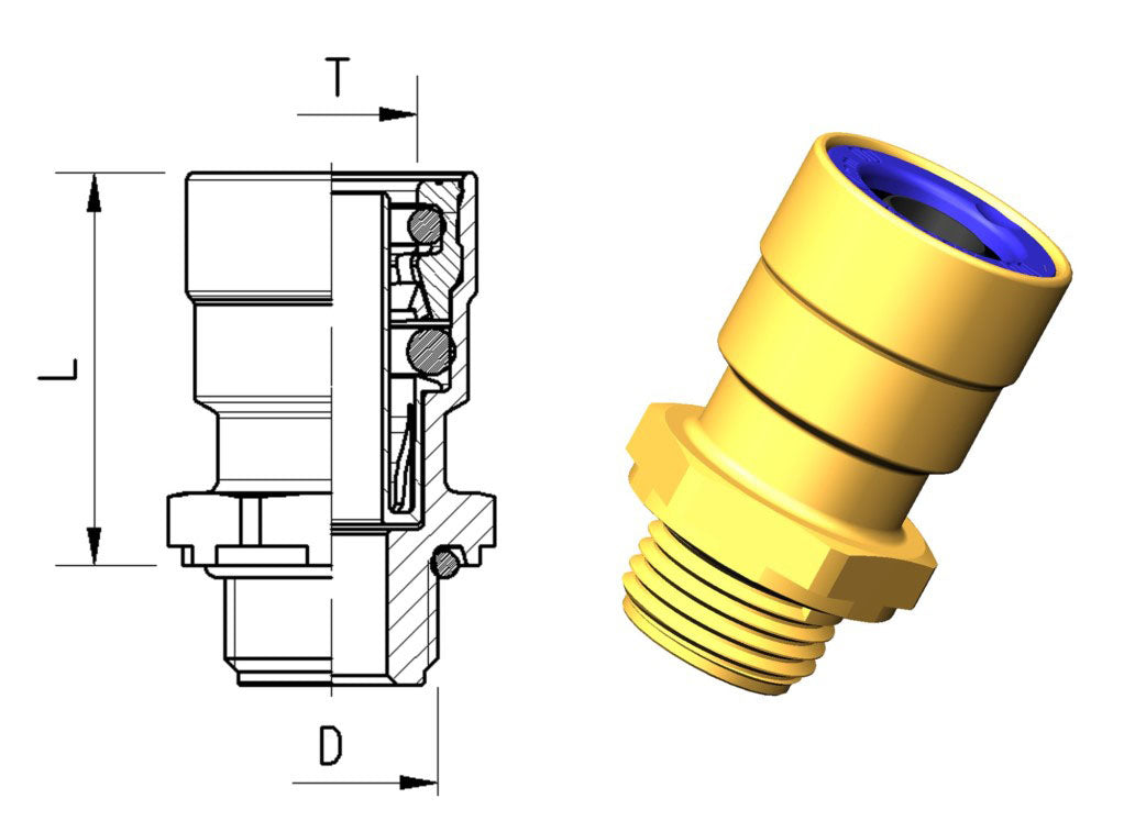 Övergång ABC Push-in 10x1,25-M12x1,5 L=29mm